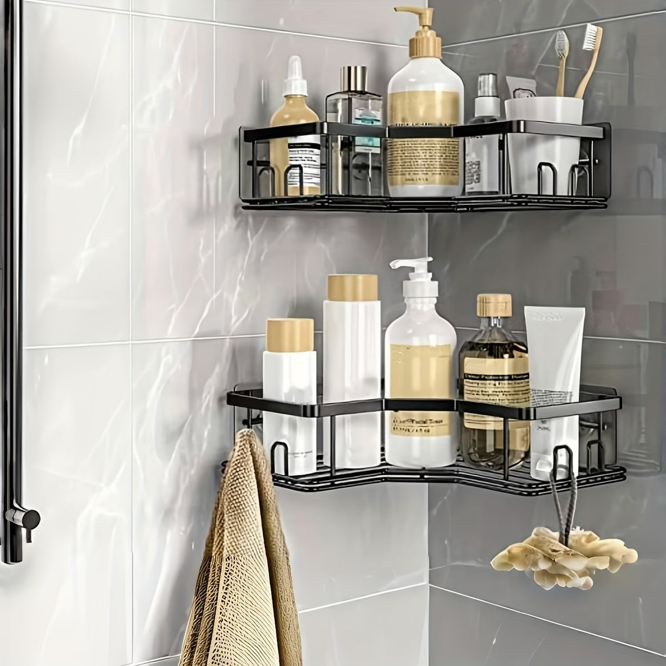 No-Drill Adhesive Corner Shower Caddy Set