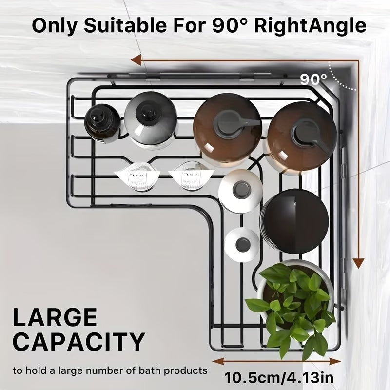 Black No-Drill Adhesive Corner Shower Rack Set