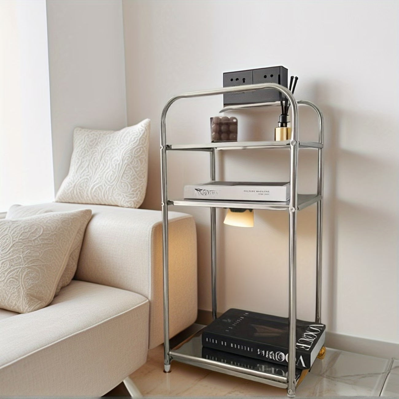 Modern 3-Tier Stainless Steel Accent Shelf