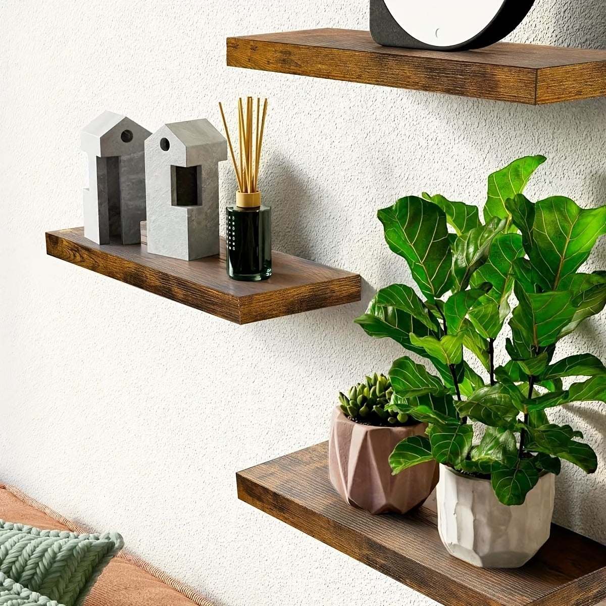 Solid Wood Floating Horizontal Wall-Mounted Bookshelf
