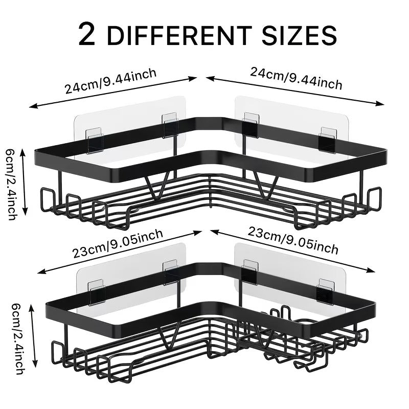 Black No-Drill Adhesive Corner Shower Rack Set
