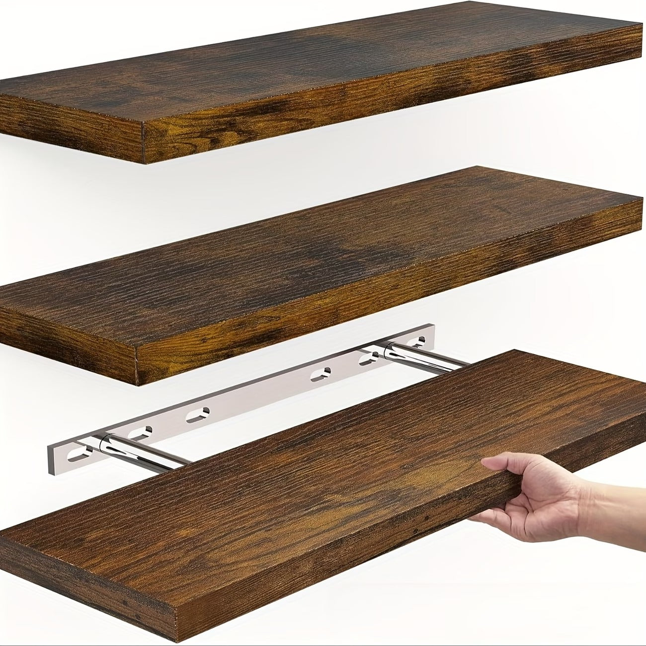 Solid Wood Floating Horizontal Wall-Mounted Bookshelf