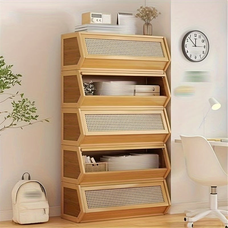 Stackable Storage Cabinet with Plastic Rattan Door