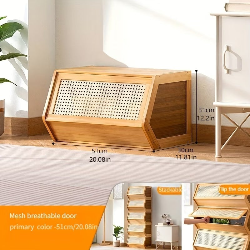 Stackable Storage Cabinet with Plastic Rattan Door
