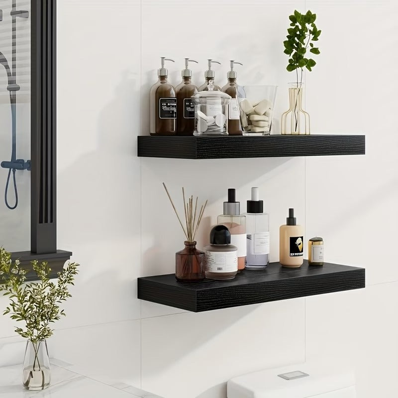 Solid Wood Floating Horizontal Wall-Mounted Bookshelf