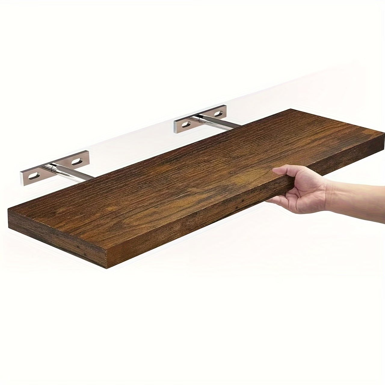 Solid Wood Floating Horizontal Wall-Mounted Bookshelf