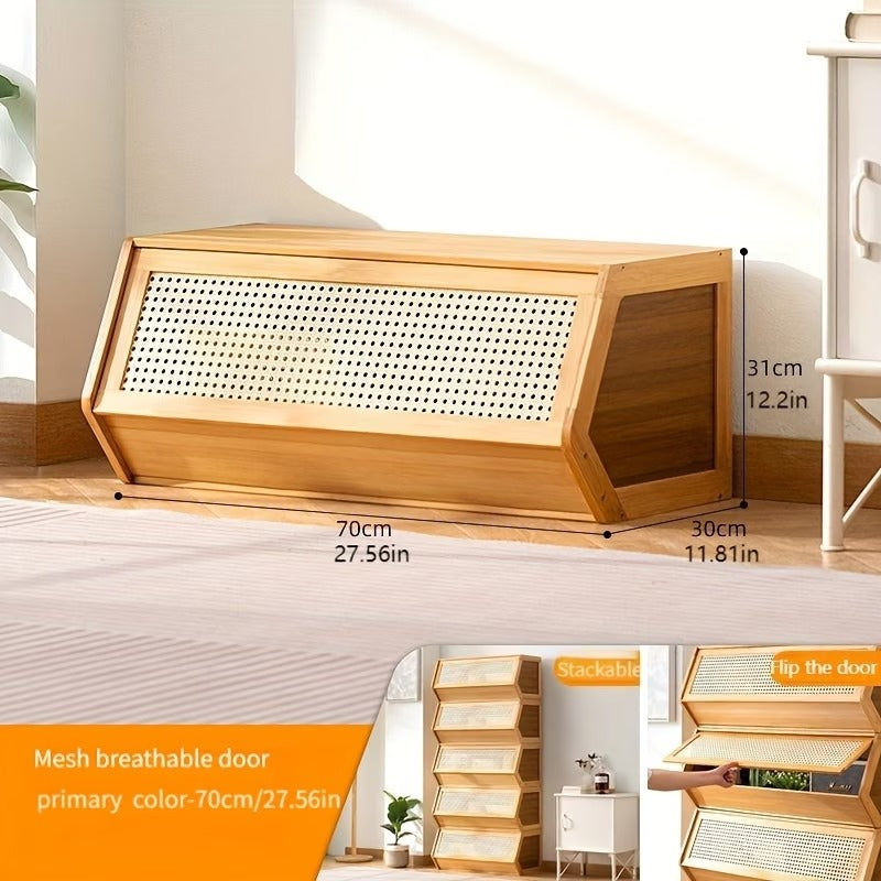 Stackable Storage Cabinet with Plastic Rattan Door
