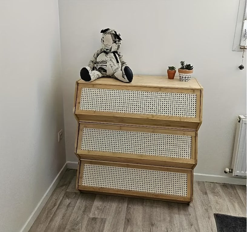 Stackable Storage Cabinet with Plastic Rattan Door